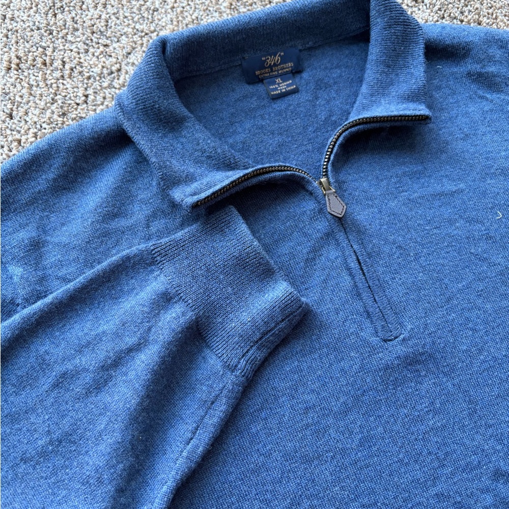 Brooks Brothers 346 100% Merino Wool Navy Quarter-Zip Sweater Men’s Size XL